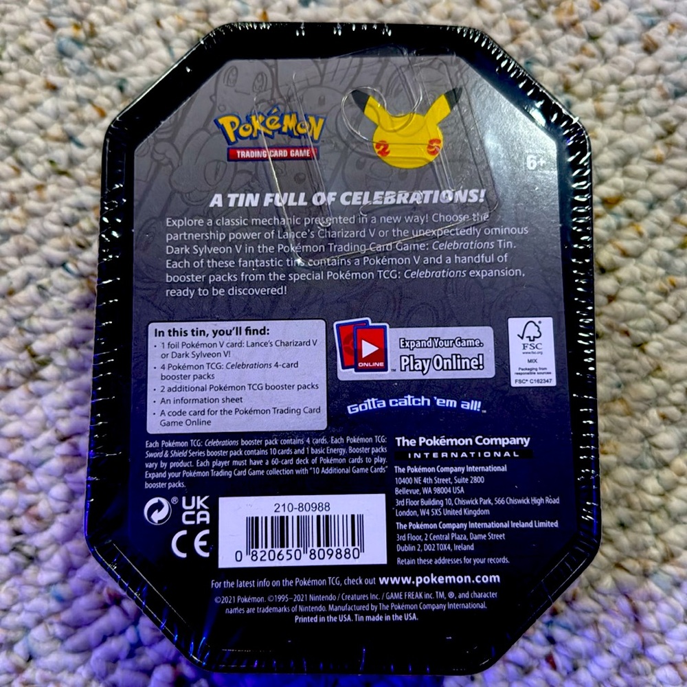 (4) Pokemon Celebrations Charizard V 25th Anniversary Tin 2021 TCG New Sealed - Picture 4 of 8